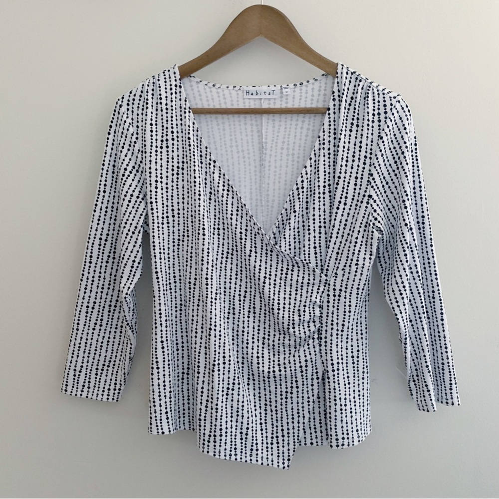 Habitat Dot Stripe Faux Wrap Top Medium Summer